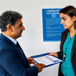 **

"A helpful DGC advisor in a bright, modern office, assisting a concerned citizen with paperwork related to a consumer dispute. The advisor is wearing professional attire, fully clothed. The office features informational posters about consumer rights in Portugal. Safe for work, appropriate content, family-friendly, professional photography, perfect anatomy, natural proportions, well-formed hands, proper finger count."

**