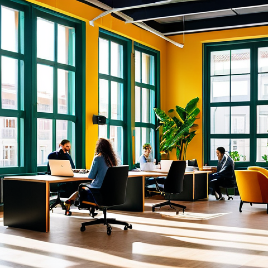 소비자 행동 데이터를 활용한 AI 모델 - **A vibrant, modern co-working space in Lisbon, Portugal, filled with diverse professionals collabor...