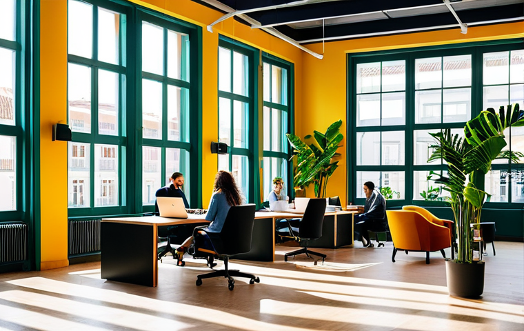 소비자 행동 데이터를 활용한 AI 모델 - **A vibrant, modern co-working space in Lisbon, Portugal, filled with diverse professionals collabor...