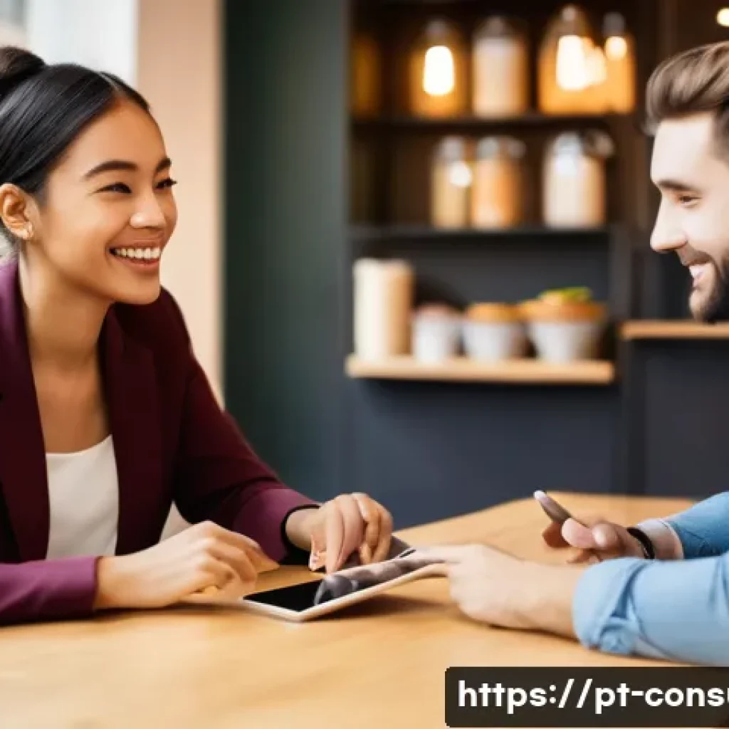 소비자중심 경영 사례 연구와 성공 요인 탐구 - **Prompt:** A diverse group of people, aged 20s to 60s, are gathered in a brightly lit, modern café ...