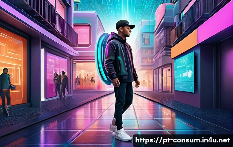 소비자 보호 관련 최신 연구와 글로벌 트렌드 연구와 분석 - **Digital Consumer Empowerment:**
A vibrant, high-angle, full-shot illustration of a young adult...