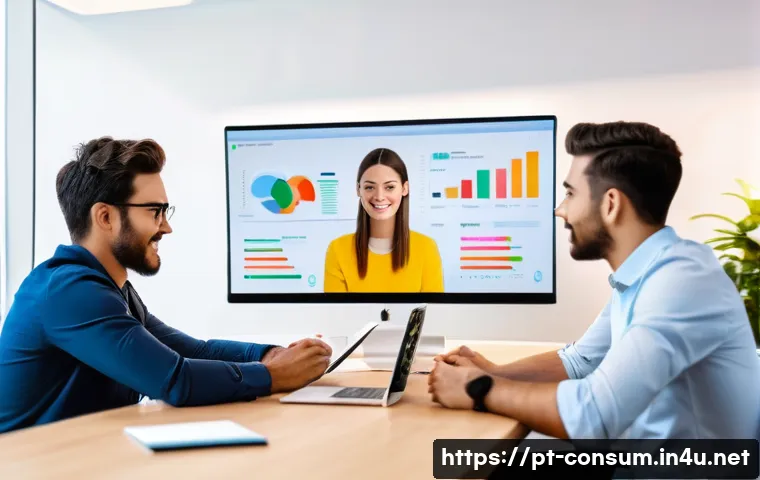 소비자 행동 데이터를 활용한 디지털 전환 사례 - A modern Brazilian digital marketing office scene showcasing a diverse team of professionals analyzi...