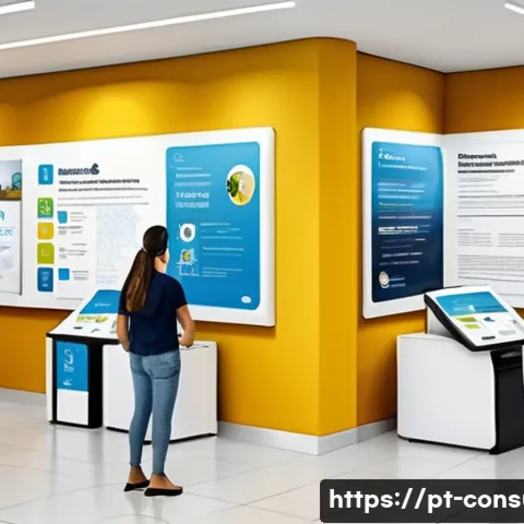 소비자 보호 관련 정책 사례 연구 - A modern Brazilian consumer service center with friendly staff assisting customers, bright and clean...