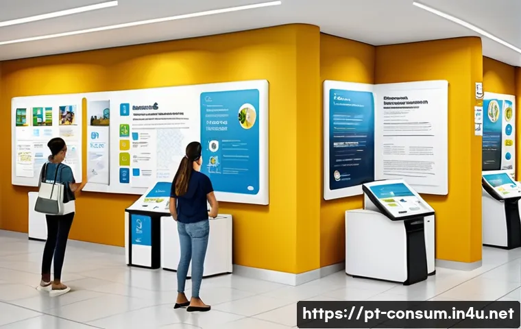 소비자 보호 관련 정책 사례 연구 - A modern Brazilian consumer service center with friendly staff assisting customers, bright and clean...