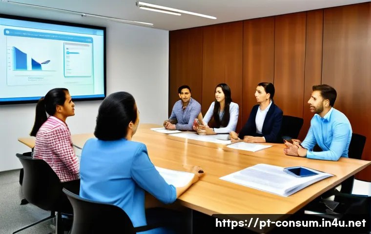 소비자 피해 예방을 위한 실무 교육 - A professional customer service training session in a modern Brazilian office setting, featuring div...