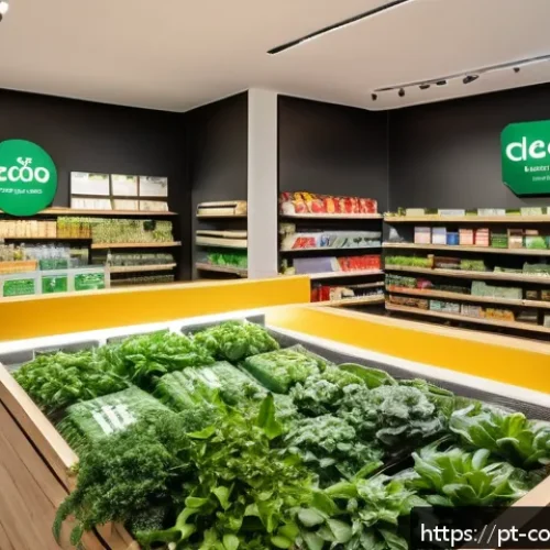 Home 32 소비자중심 경영과 지속 가능성 전략 사례 연구 - A vibrant Brazilian retail store interior showcasing sustainable products prominently displayed with...