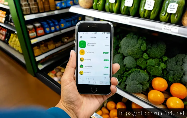 Home 30 소비자 행동 데이터를 활용한 혁신적 디지털 서비스 사례 - Photorealistic modern Brazilian grocery store in São Paulo, an adult shopper using a clean smartphon...